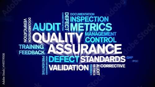 Quality Assurance animated word cloud;text design animation tag kinetic typography seamless loop. photo