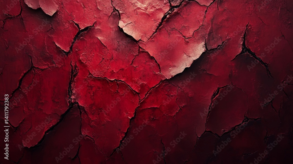 Naklejka premium Dark Red Cracked Paint Texture Background