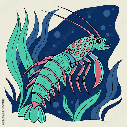 Futuristic Peacock Mantis Shrimp with sci-fi vibes—vivid, deadly beauty in a surreal underwater form