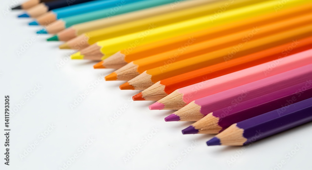 Colorful Pencils Arranged in a Row on White Background for Creative Art Colorful Pencils Arranged in a Row on White Background for Creative Art