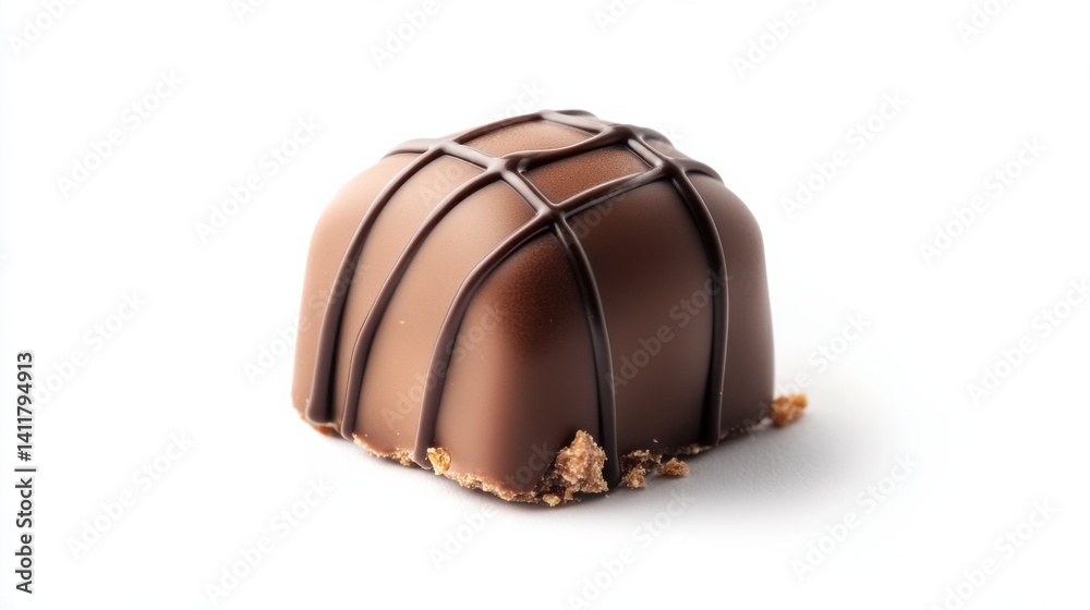 Obraz premium A beautifully crafted chocolate sphere with alternating dark and white chocolate stripes, showcasing an elegant dessert.