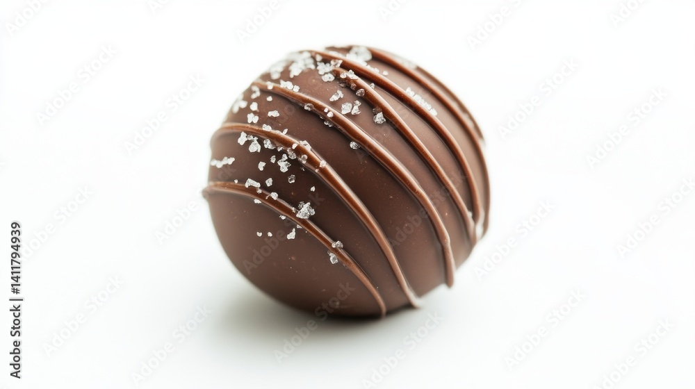 Obraz premium A beautifully crafted chocolate sphere with alternating dark and white chocolate stripes, showcasing an elegant dessert.