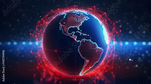 Stylized Globe with Red Network and Focus - Global Issues
