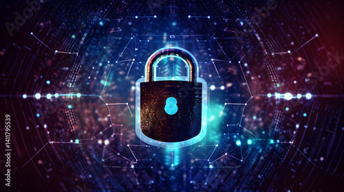 Stylized Padlock with Dark Glow and Circuitry - Data Protection
