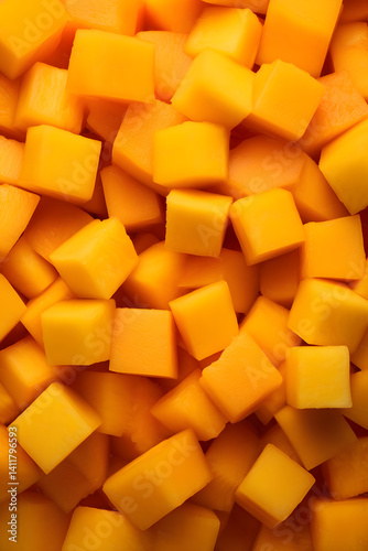 Overhead View of Diced Mango - Prepared Tropical Fruit
