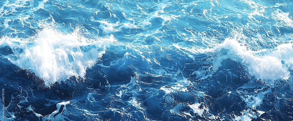 Fototapeta premium Ocean Waves Crashing Blue Water Texture.
