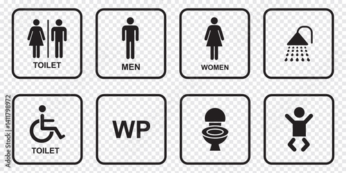 restroom icon set, square toilet signs collection, male, female and neutral gender, vector Illustration