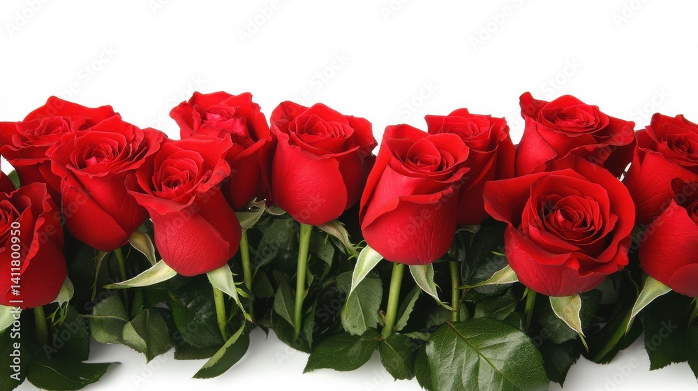 Fresh Red Roses Border on White Background for Celebrations and Gifts Fresh Red Roses Border on White Background for Celebrations and Gifts