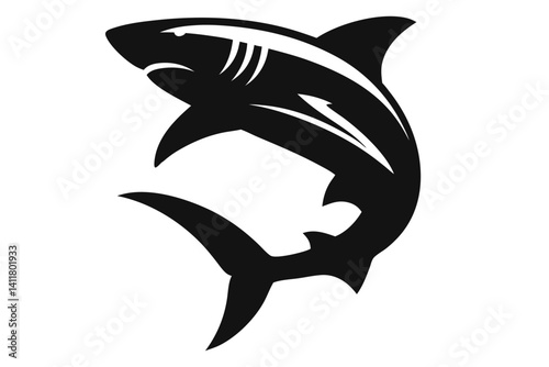 Aggressive Shark Silhouette Icon on White Background. Clipart image isolated on background.
