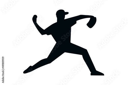 Baseball Pitcher Throwing Ball During Game. Clipart image isolated on background.