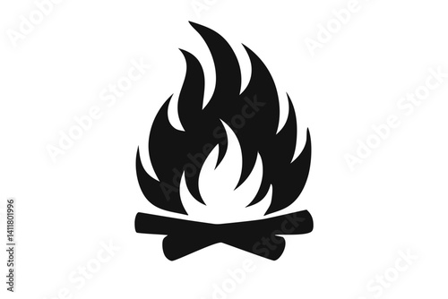 Campfire Icon with Flames and Logs Vector. Clipart image isolated on background.