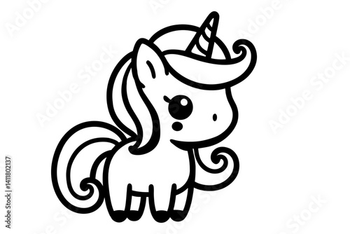 Cute Unicorn Line Art with Swirl Tail. Clipart image isolated on background.