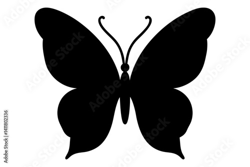 Black Butterfly Silhouette Icon Simple Design. Clipart image isolated on background.
