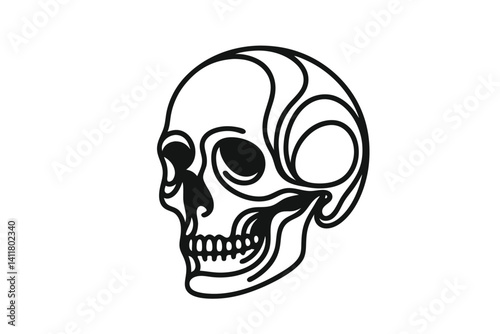 Black and White Simple Skull Icon Illustration. Clipart image isolated on background.