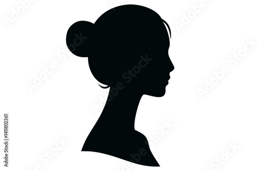 Woman Silhouette Profile with Bun Hairstyle. Clipart image isolated on background.