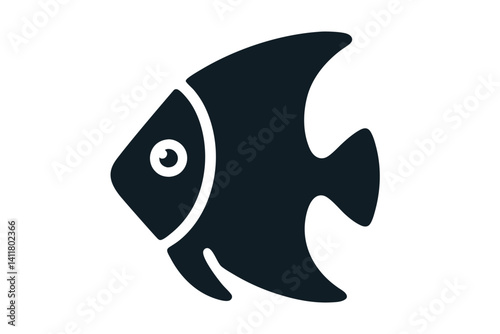 Black and White Angelfish Silhouette Icon. Clipart image isolated on background.