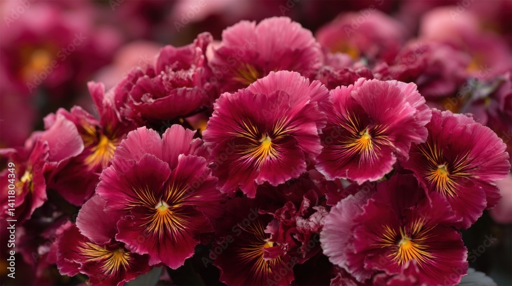Vibrant Purple Pansy Flowers in Full Bloom with Detailed Petals and Bright Yellow Centers Vibrant Purple Pansy Flowers in Full Bloom with Detailed Petals and Bright Yellow Centers