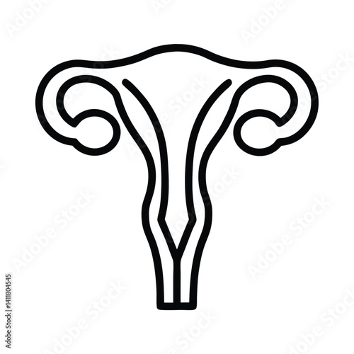 Uterus and Fallopian Tubes Simple Line Art Icon with Transparent Background