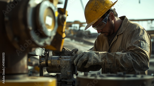 Mining technician performing maintenance on equipment used for lithium extraction. Featuring machinery upkeep