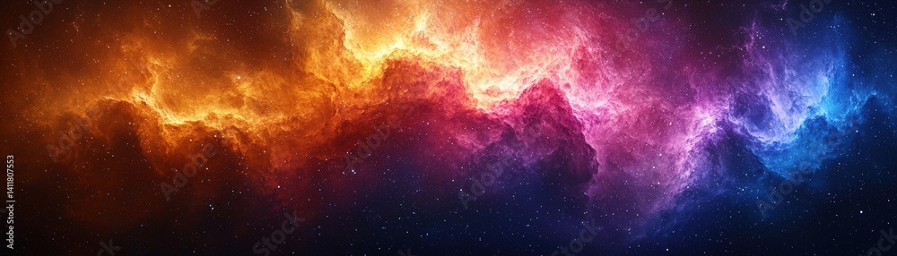 Fototapeta premium Vibrant Cosmic Clouds in Deep Space with Colors of Red, Orange, Purple, and Blue