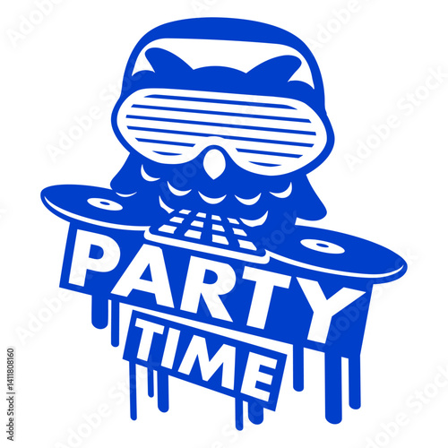 DJ Owl Party Time Graffiti Club Music Text Saying Isolated Vector Graphic Design Illustration

