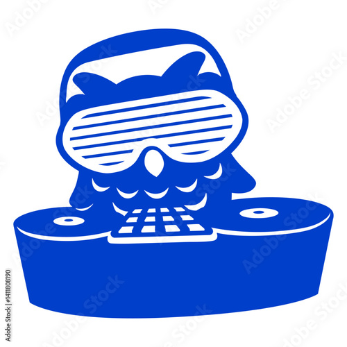 DJ owl mixer music club disco party turntable cool Isolated Vector Graphic Design Illustration
