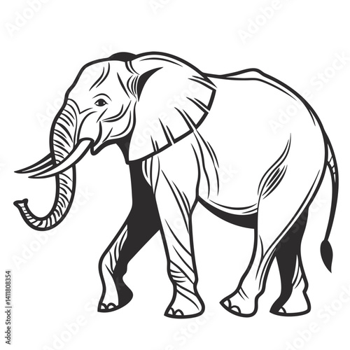 Majestic Elephant in Woodcut Style