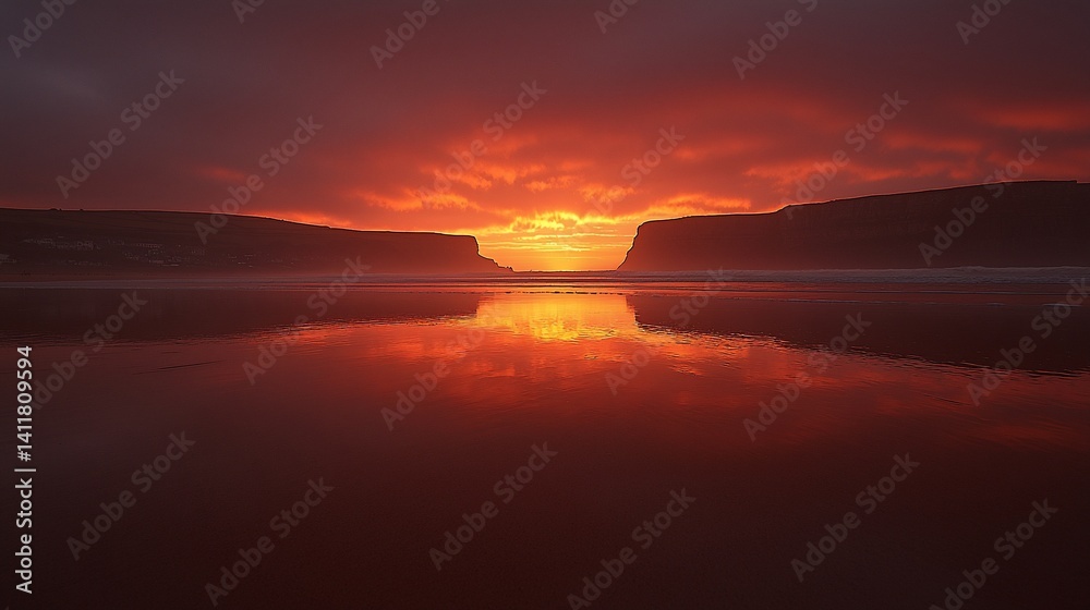 Fototapeta premium Stunning Sunset Reflection Peaceful Nature Scene