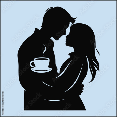 Silhouette of a Hug Coffee, Love