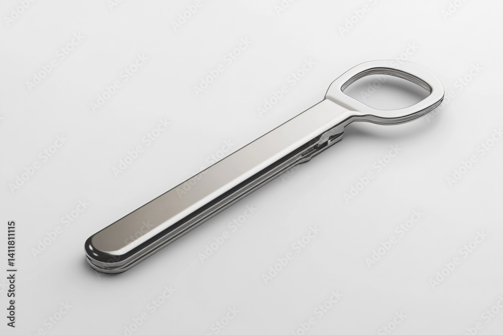 Sleek silver bottle opener minimalist design isolated on white background Sleek silver bottle opener minimalist design isolated on white background