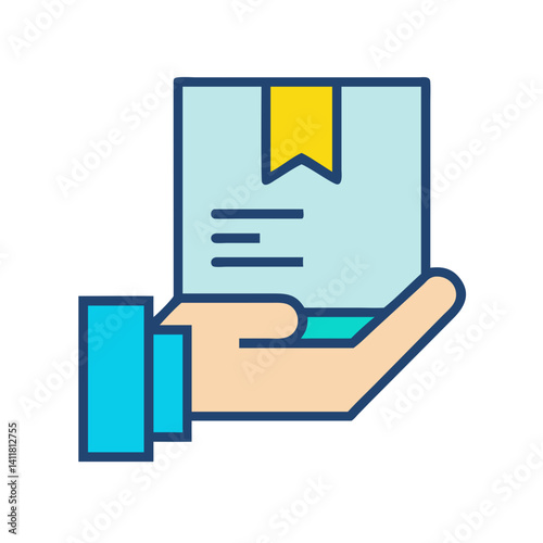 Hand Holding Box Icon Representing Order Fulfillment and Shipment Process
