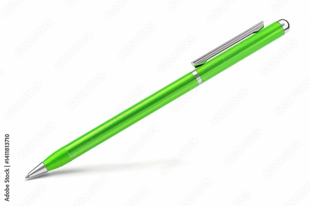 A vibrant green pen rests elegantly on a clean white surface, ready for creative expression and thoughts to flow freely isolated on transparent background A vibrant green pen rests elegantly on a clean white surface, ready for creative expression and thoughts to flow freely isolated on transparent background