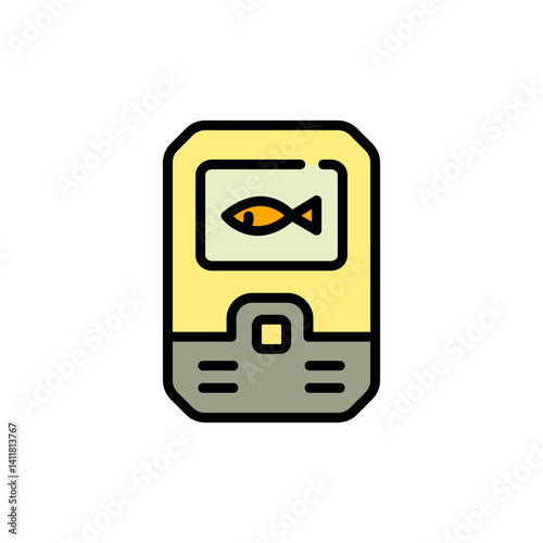 Fishing echo sounder color icon. Fish finder flat sign. Fishers equipment. Way to find fish. Efficient fishing. Vector illustration isolated on white. Digital gadget simple style, designed for web and