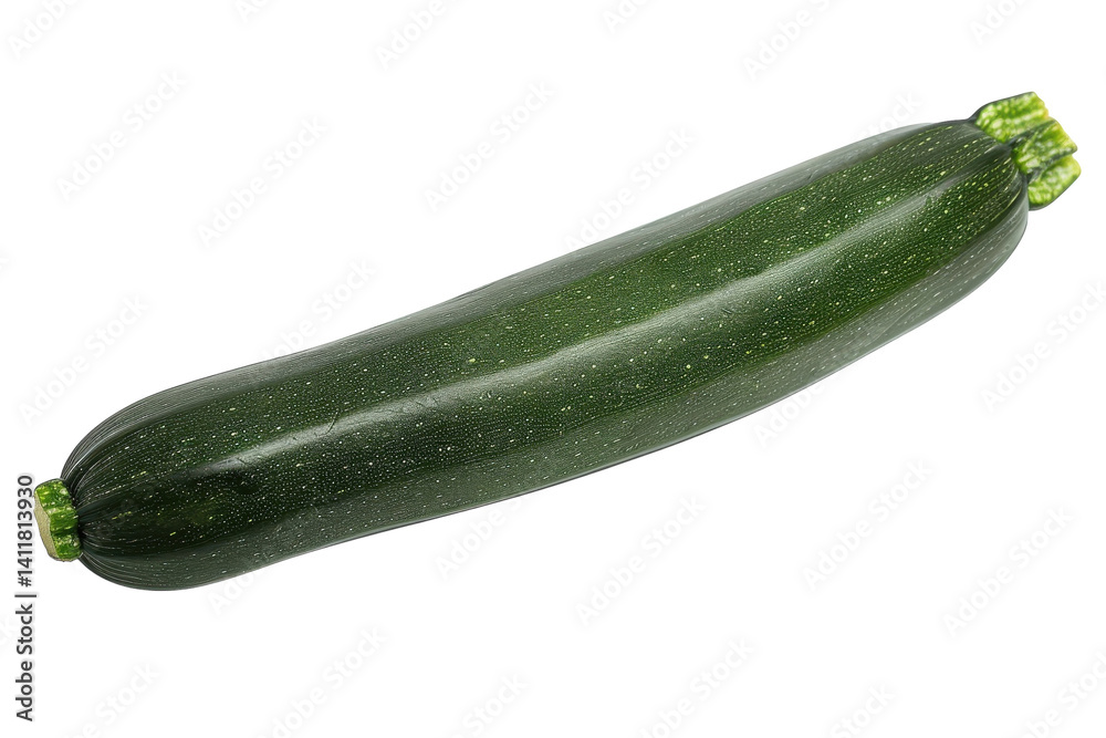 A vibrant zucchini resting on a clean surface, showcasing its glossy green skin and perfect cylindrical shape, ideal for culinary creations isolated on transparent background A vibrant zucchini resting on a clean surface, showcasing its glossy green skin and perfect cylindrical shape, ideal for culinary creations isolated on transparent background