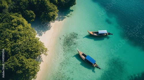 Calm cove at Koh Khai with boats floating on clear water