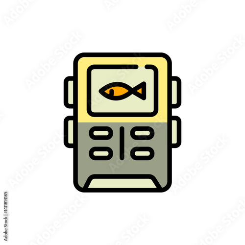 Fishing echo sounder color icon. Fish finder flat sign. Fishers equipment. Way to find fish. Efficient fishing. Vector illustration isolated on white. Digital gadget simple style, designed for web and
