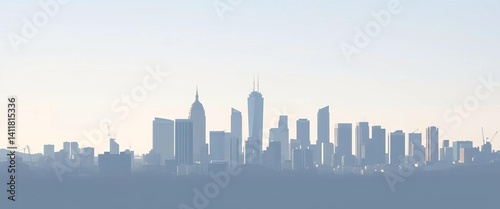 Flat style silhouette of Mexico City skyline against a clear background, simple, buildings