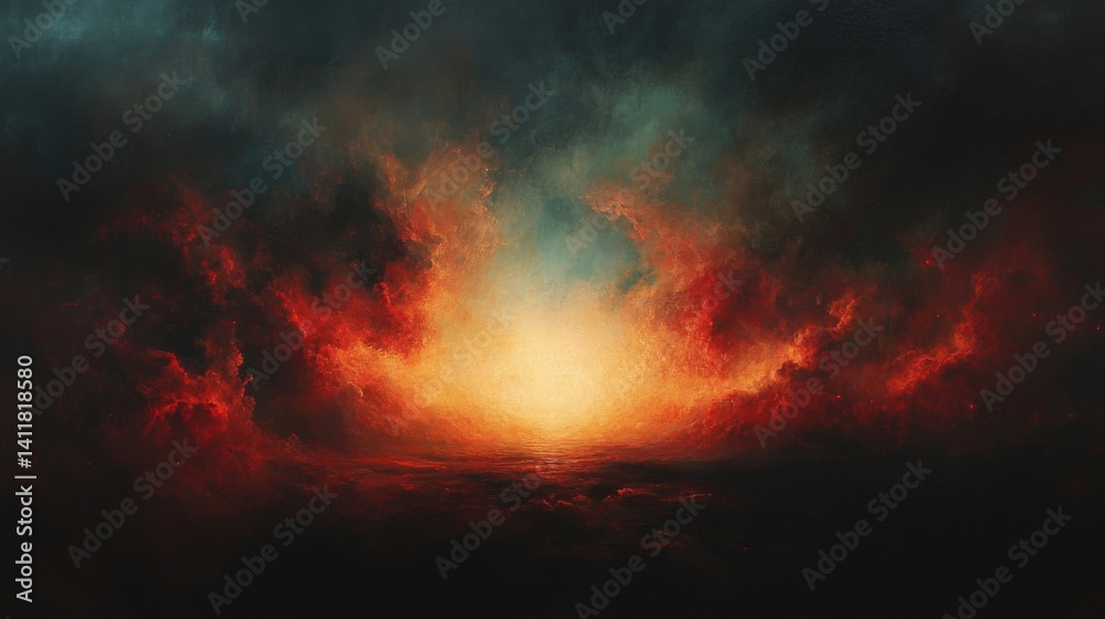Naklejka premium Fiery Cosmic Nebula Abstract Space Art Background