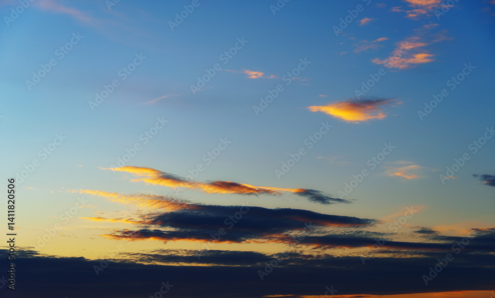 beautiful and dramatic sunset sky with clouds as abstract background