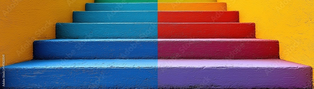 Fototapeta premium Vibrant Colorful Steps Leading Upwards with Bright Rainbow Hues and Cheerful Atmosphere
