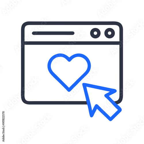 Webpage with Heart Click Icon Representing Like and User Engagement