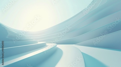 Futuristic Curved Staircase in Soft Light Blue – Modern Minimal Architecture 3D Render