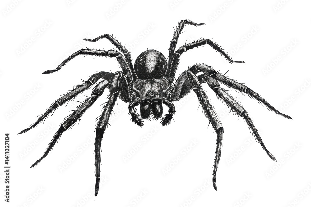 A detailed sketch of a spider showcasing intricate textures and lifelike features on a stark white background isolated on transparent background A detailed sketch of a spider showcasing intricate textures and lifelike features on a stark white background isolated on transparent background