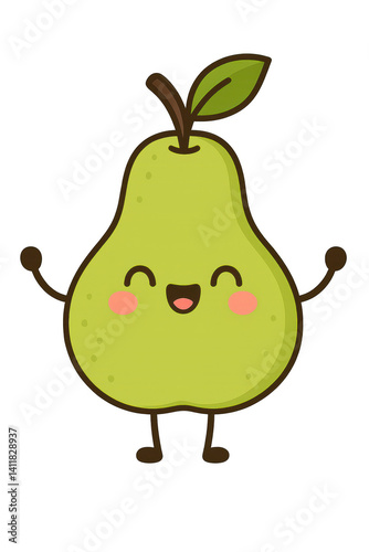 Cute Kawaii Pear Character – Smiling Cartoon Fruit for Kids and Healthy Food Projects

