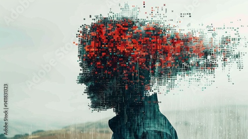 Digital illustration of an individual overwhelmed by excessive information and data overload