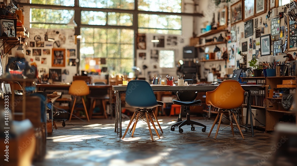 Naklejka premium Sunlit Creative Studio Workspace Interior Design