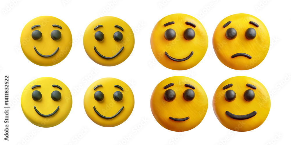 Colorful collection of emoji faces showing various emotions and expressions, isolated on transparent background Colorful collection of emoji faces showing various emotions and expressions, isolated on transparent background