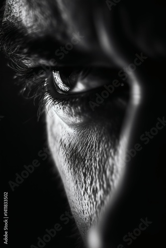 Obraz na płótnie Black and white close-up of a man’s eye with strong lighting, ideal for mystery or portrait use w salonie