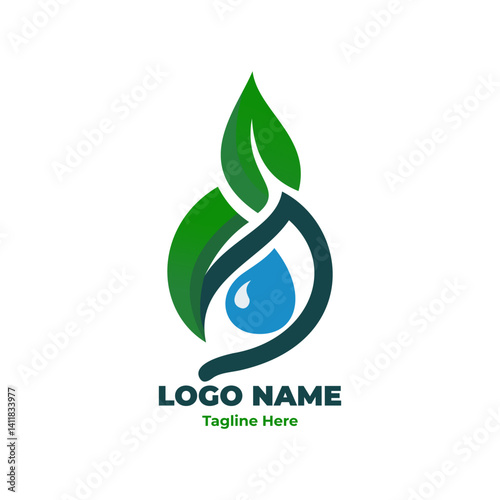 Environmental vector logo with green leaf and sustainable concept for eco product branding clean energy biodegradable packaging and nature conservation message