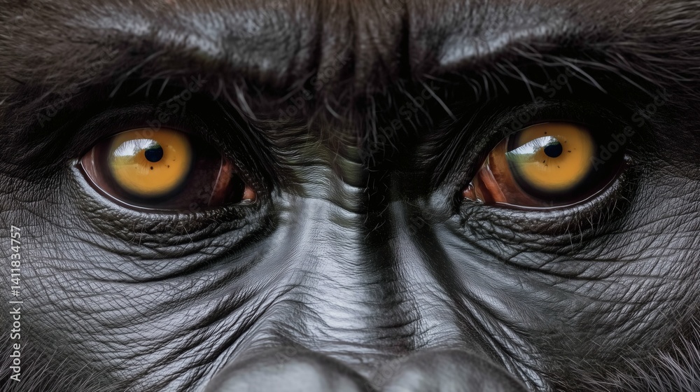 Detailed close-up of gorilla eyes, ideal for emotion, wildlife, or conservation content